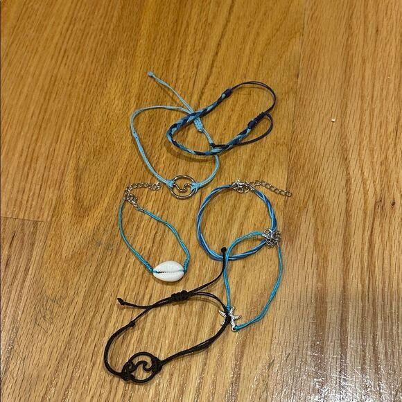 Jewelry - 6 piece rope nautical bracelet set turquoise starfish shell anklets